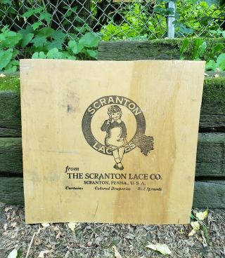 RARE Antique Scranton PA Lace Co.  Wooden Sign Great Graphics Advertising Crate 2