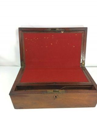 Vintage Folding Document Writing Slope Wood Lap Desk Box With Lock & Key