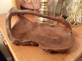 Vintage Burl Wood Burlwood Bowl Basket Hand Carved 10x7x5 Antique