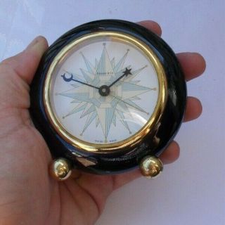 Rare Vintage 3.  5 " Tiffany & Co.  Desk Alarm Clock Swiss Made 205528 Brass Deco Nr