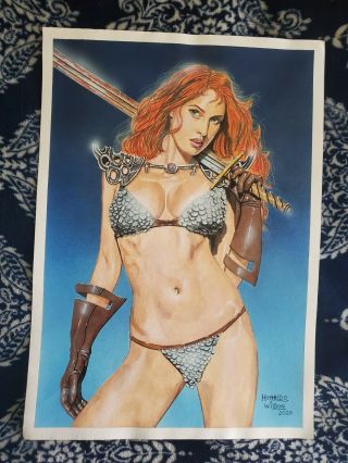 Red Sonja Pinup Girl Erotic Comic Drawing Art