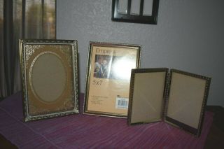 Vintage 3 Gold Tone Metal Picture Frames - 5 " X 7 " & Dbl.  3.  5 " X5 "