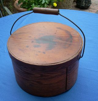 Antique 19th Century Large 11 1 / 2 Inch Shaker Bentwood Bail Handled Pantry Box
