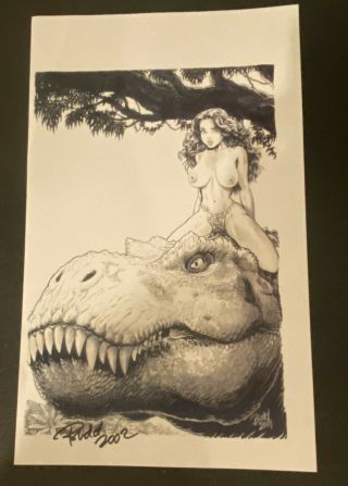 Cavewoman Riding Topless 13x9 Convention Print 12 Sgnd Budd Root 2002