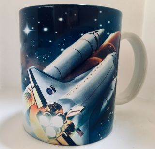 Vintage Kennedy Space Center Nasa Coffee Mug Cup W/die Cast Shuttle Rare Design