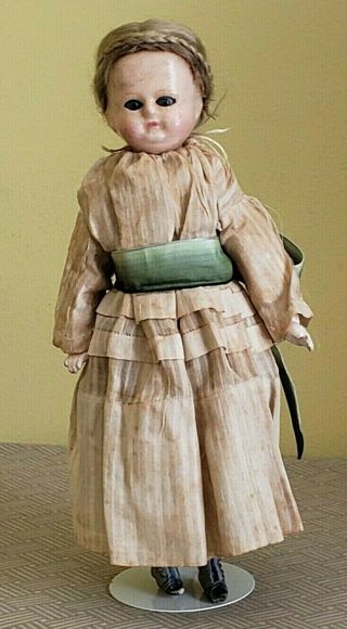 Antique 11 " Wax - Over Papier Mache Unmarked W/antique Dress