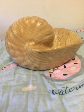 Large Hand Carved Wood Clam Nautilus Sea Shell By Sarreid Vintage Ocean Display