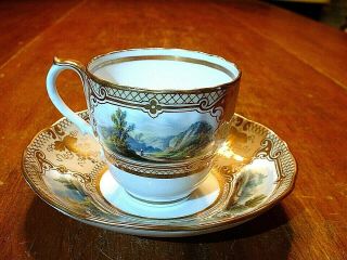 Early 19ThC Museum Quality Hand Painted Gilded Scenic Tea Cup & Saucer 5 2