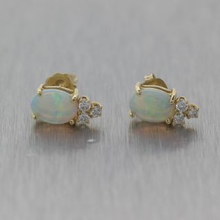 Vintage Estate 14k Yellow Gold 2.  25ctw Opal & Diamond Stud Earrings