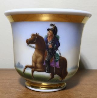 19th C.  Antique French Empire Old Paris Porcelain Tea Cup Horse & Rider Gilt