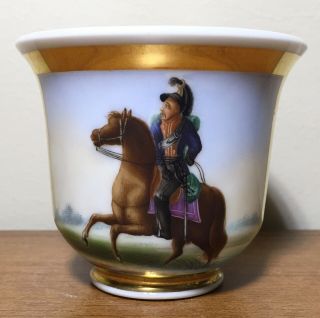 19th c.  Antique French Empire Old Paris Porcelain Tea Cup Horse & Rider Gilt 2