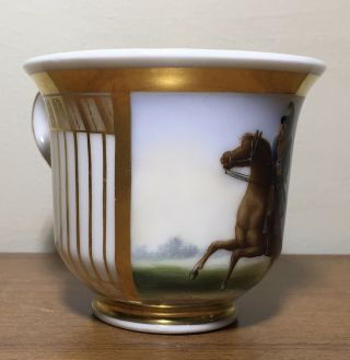 19th c.  Antique French Empire Old Paris Porcelain Tea Cup Horse & Rider Gilt 3