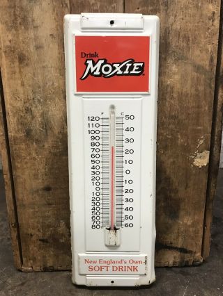Vintage Moxie Soda Metal Thermometer Sign Advertising.