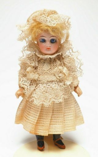 Antique Bisque 5 1/2 " Doll With Clothes - Marked 13 On Neck
