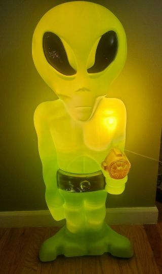 Rare Vintage Halloween Green Alien With Laser Lighted Blow Mold Decoration 2
