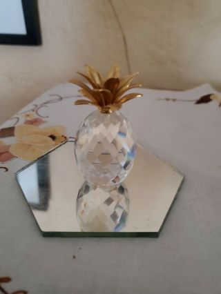 Swarovski Austria Crystal Figurine 2 - 3/8 " Small Pineapple Fruit & Gold Plated