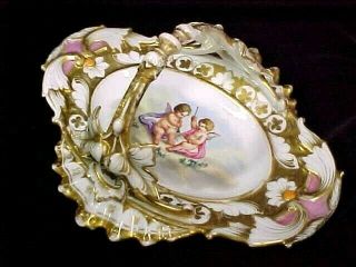 12 " Antique Old Paris French Porcelain Basket Hand Painted Cherubs Putti Angels