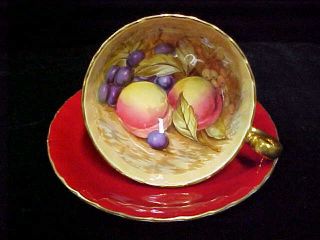 Aynsley China Orchard Fruit Ruby Red Tea Cup & Saucer Teacup D Jones