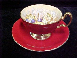 AYNSLEY CHINA ORCHARD FRUIT RUBY RED TEA CUP & SAUCER TEACUP D JONES 3