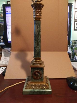 Antique French Empire Green Marble Lamp Bronze Ormolu France 2