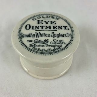 Victorian English Staffordshire Transfer Printed Golden Eye Ointment Pot And Lid