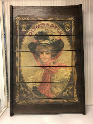 Vintage Olympia Brewing Co.  Beer Girl Wood Plaque Wall Sign