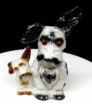 Hg&co Porcelain Mid Century Scottie Dogs Amber Glass Eyes Tv Lamp 6 1/2 " 1950 