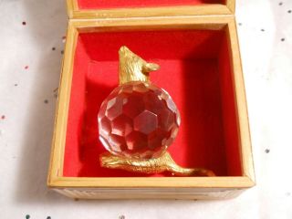 Crystal Mouse Rat Figurine Paperweight faceted Gold tone head feet,  bamboo Box 2