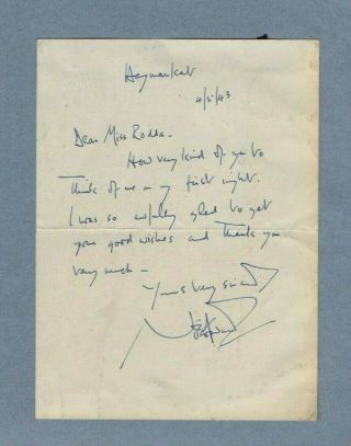 Noel Coward Vintage Handwritten Letter Signed Autographed.  Dated 1943