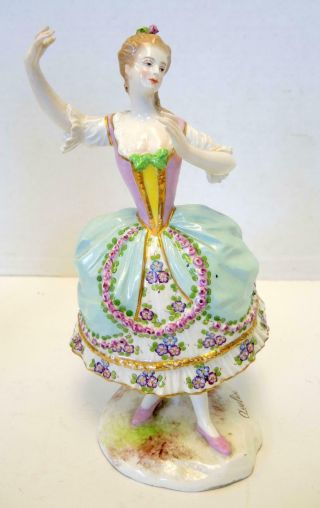 Antique Meissen Porcelain Figure Of Young Woman In Dancing Pose " Asselin "