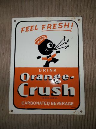 Vintage Orange Crush Porcelain Enamel Sign 12 X 16 Inches Pre - Owned
