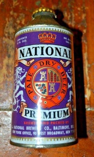 Vintage National Premium Irtp Cone Top Beer Can With Cap Sharp Colors