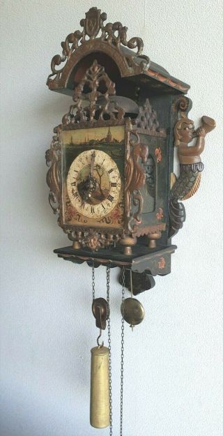 Warmink Wall Clock Dutch Stoelklok 1 Day Folk Art Painted Chain Driven