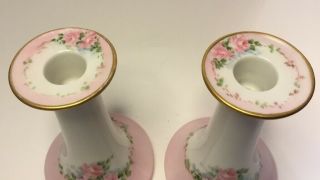 Antique French Handpainted Candlestick Holder Pair Artist Signed c.  1909 - 1938 3