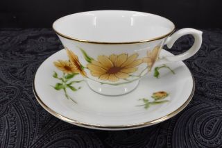 Avon Blossoms Of The Month Tea Cup & Saucer October Calendula Yellow Flowers