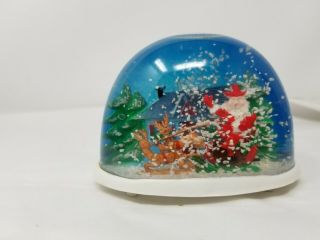 Vintage Christmas Plastic Snow Globe Snow Dome Santa Reindeer Trees 4 " Wide