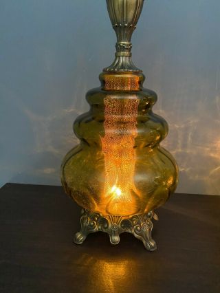 Pair Vintage Table Lamps Mid Century Modern Green Glass Ceramic Retro 3
