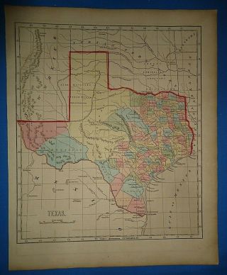 Antique 1856 Hand Colored Texas Map Old Authentic Vintage Atlas Map