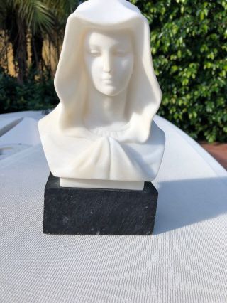 Vintage Italian Carved Marble - Alabaster Madonna Bust On Black Stone Base 8.  5”