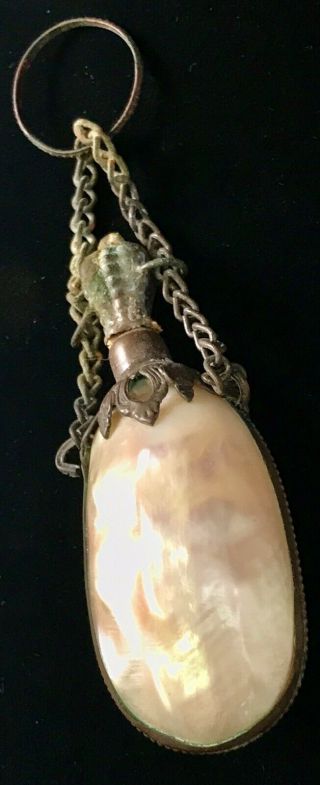 Rare Antique Victorian Mother Of Pearl Scent Bottle Chatelaine Snuff Bottle