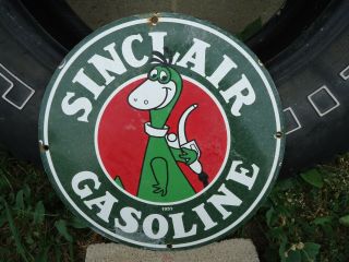 Old Vintage 1951 Sinclair Dino Gasoline & Motor Oil Porcelain Gas Pump Sign