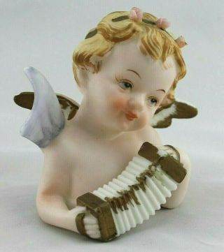 Vintage Napco Ceramics Angel Cherub Bust W/concertina Accordion Figurine F509 4 "