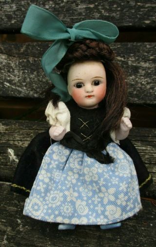 Antique French Or German Mignonette Miniature All Bisque Doll 4.  5 Inch