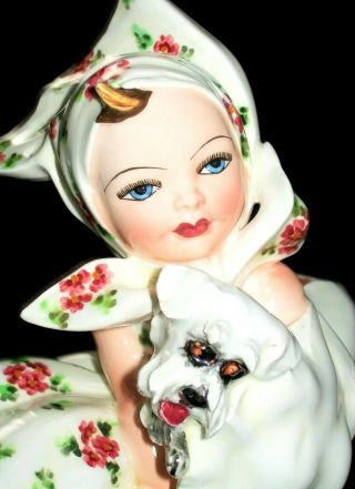 Antique Italy Art Deco Carlo Mollica Girl Doll With Terrier Porcelain Figurine