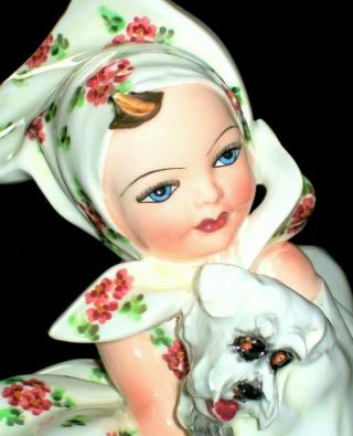 ANTIQUE ITALY ART DECO CARLO MOLLICA GIRL DOLL WITH TERRIER PORCELAIN FIGURINE 2