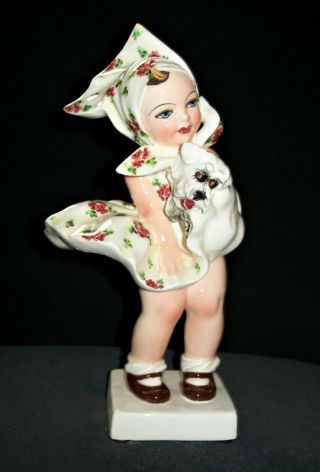 ANTIQUE ITALY ART DECO CARLO MOLLICA GIRL DOLL WITH TERRIER PORCELAIN FIGURINE 3