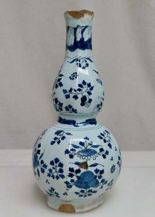 Antique 18th c English Tin Glazed Delftware Chinoiserie Double Gourd Vase 80428 2