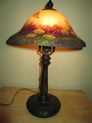 Vintage Reverse Painted Lamp Shade Table Lamp Butterfies & Flowers