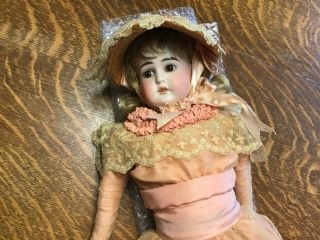 Antique 20 1/2 " German Louis Wolf Bisque Head Doll,  Kid Leather Body