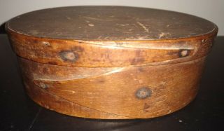 2 Finger Oval Shaker Pantry Box Dry Brown Surface Aafa Vtg Old Antique